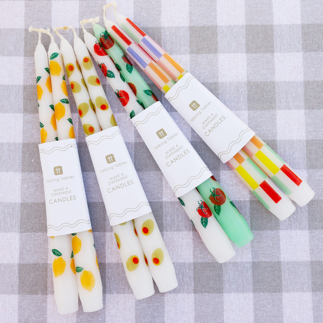 Multicolour Check Taper Candles - 2 Pack | Summer Decor |