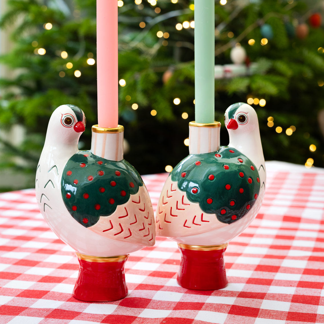 Hand-Painted Bird Ceramic Candle Holders | Christmas Candle Holder |
