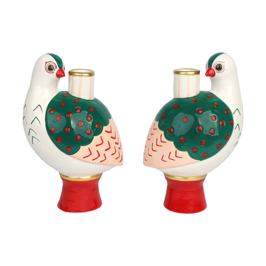 Hand-Painted Bird Ceramic Candle Holders | Christmas Candle Holder |