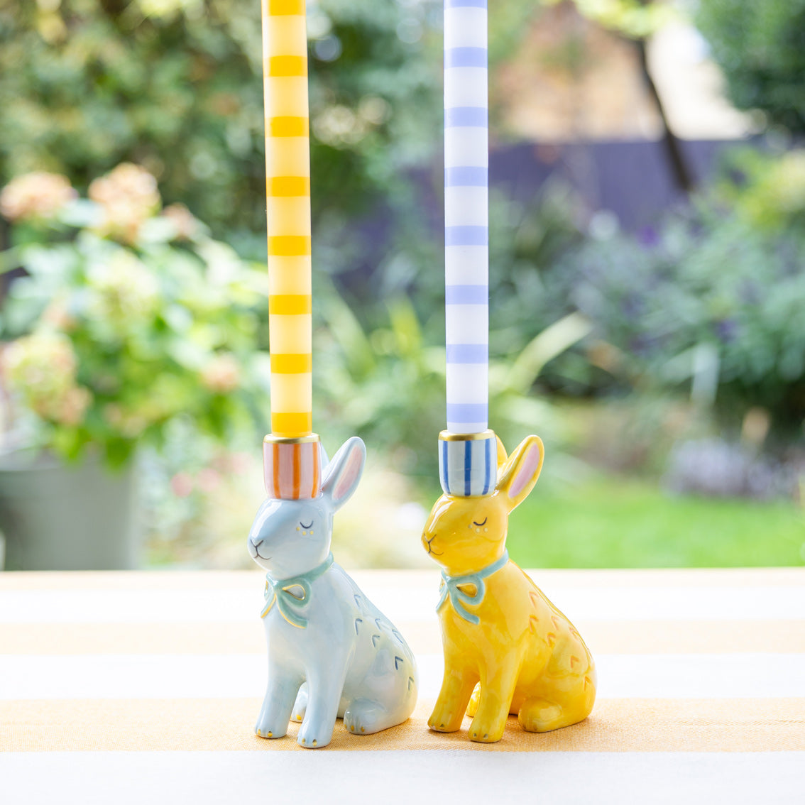 Hand-Painted Bunnies Ceramic Candle Holders | Summer Gifts |