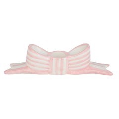 Hand-Painted Pink Bow Ceramic Candle Holder | Outdoor Dining Decor |
