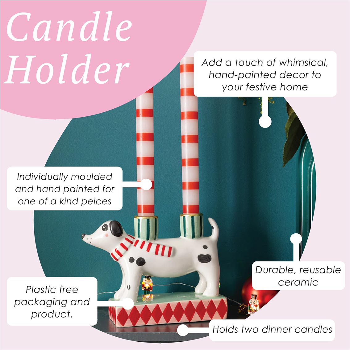 Hand-Painted Dog Candle Holder | Christmas Gifts |
