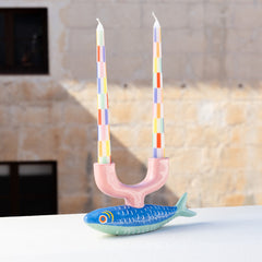 Multicolour Check Taper Candles - 2 Pack | Summer Decor |