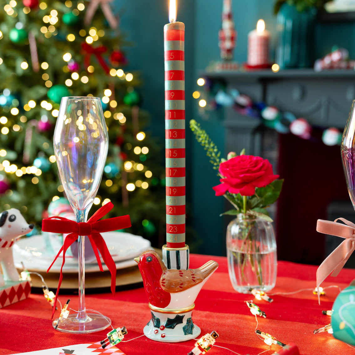 Hand-Painted Robin Candle Holder | Christmas Decor |