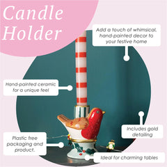 Hand-Painted Robin Candle Holder | Christmas Decor |