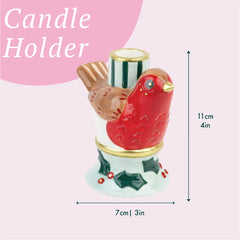 Hand-Painted Robin Candle Holder | Christmas Decor |