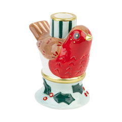 Hand-Painted Robin Candle Holder | Christmas Decor |