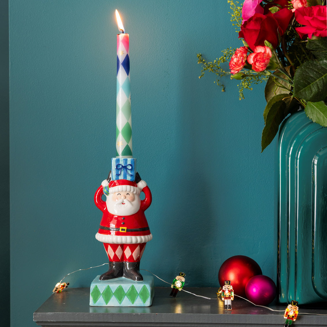 Mixed Colour Harlequin Taper Dinner Candles - 2 Pack | Christmas Candles |
