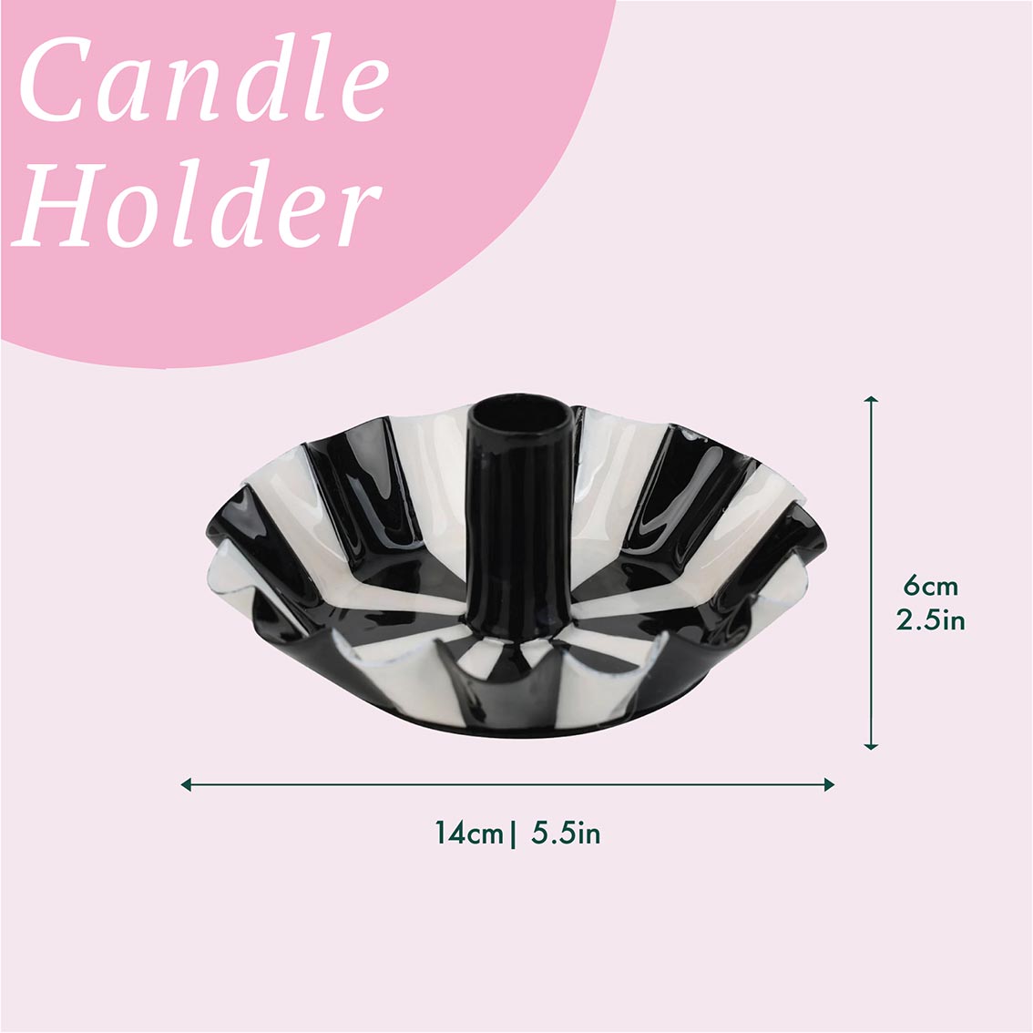 Black White Stripe Scalloped Candle Holder | Festive Candle Holder |