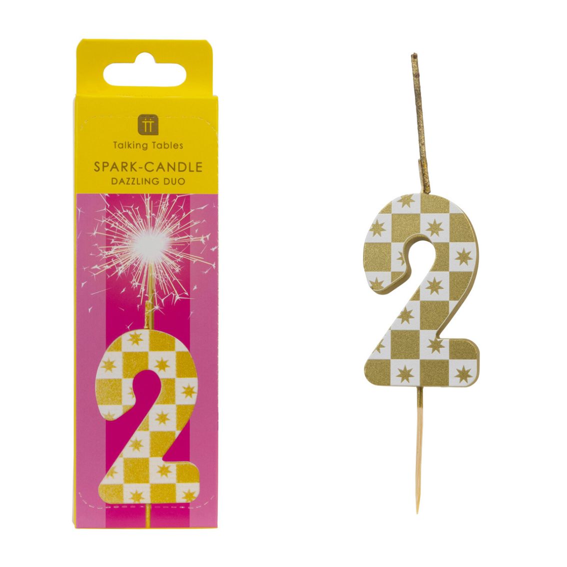 Gold Number Sparkler Duo Birthday Candle - 2 | Cake Candles |