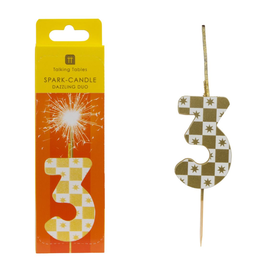 Gold Number Sparkler Duo Birthday Candle - 3 | Cake Candles |