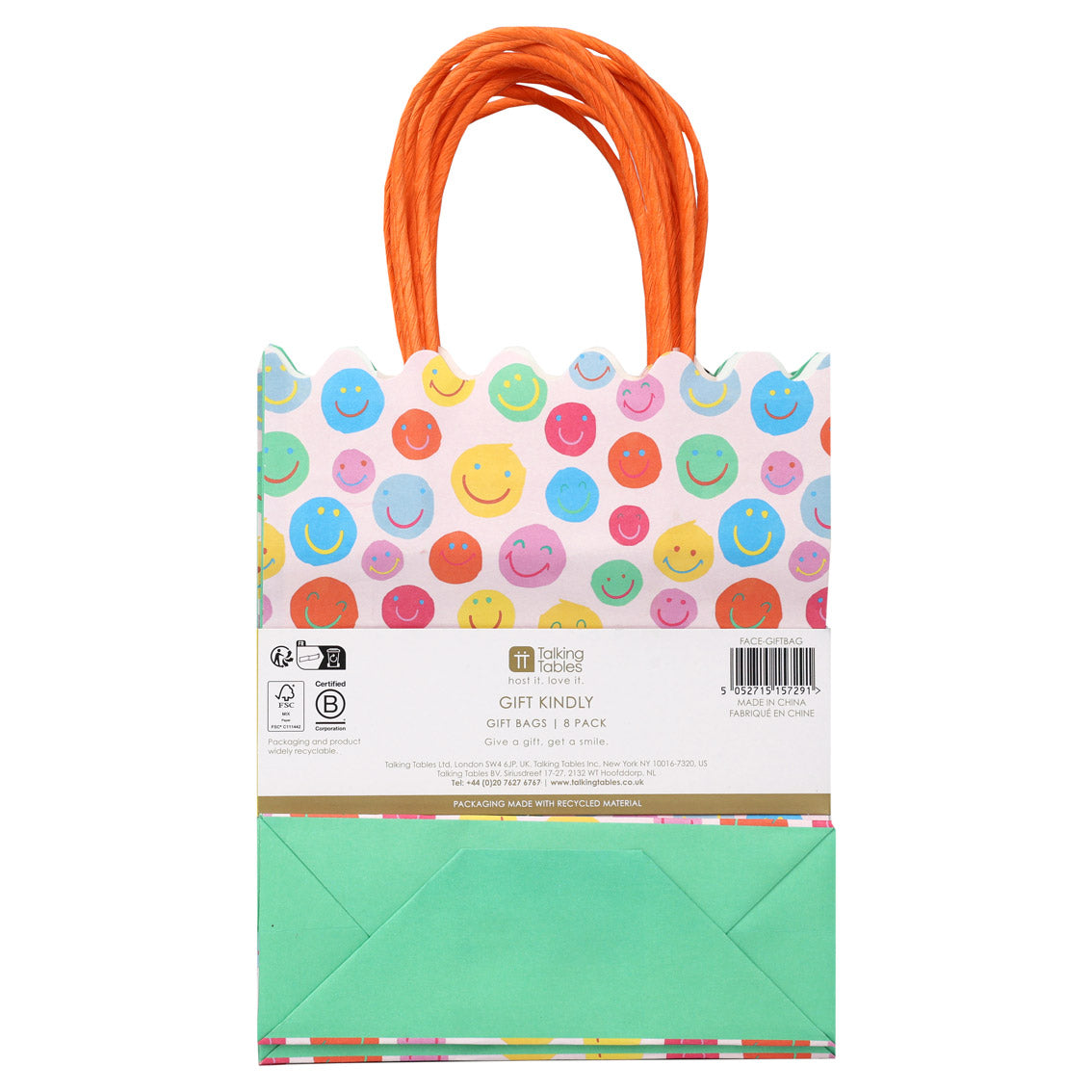 Happy Face Paper Gift Bags - 8 Pack | Party Supplies |