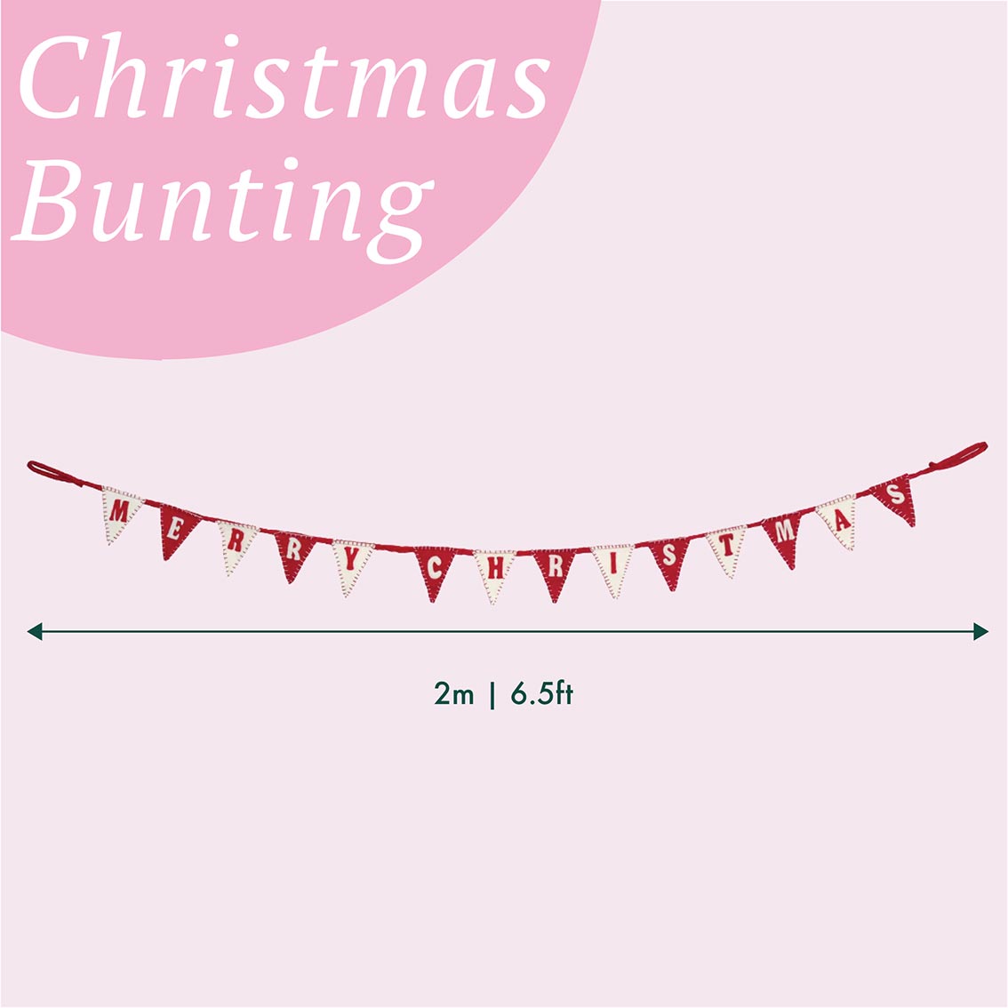 Happy Christmas Felt Bunting - 2m | Christmas Decor |