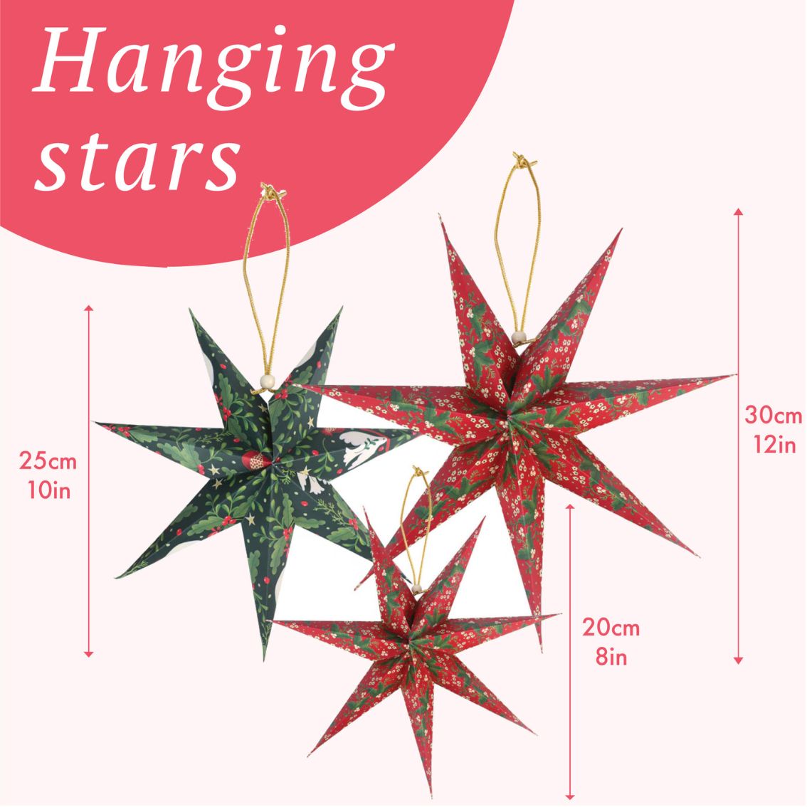 Folklore Paper Stars Christmas Tree Decorations - 3 Pack