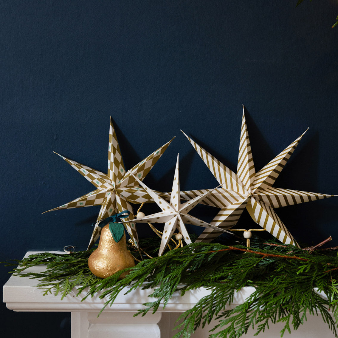 Gilded Paper Stars Decorations - 3 Pack | Christmas Tree Decorations |