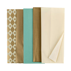 Gold Metallic Tissue Paper Pack - 5 Sheets | Christmas Decor |