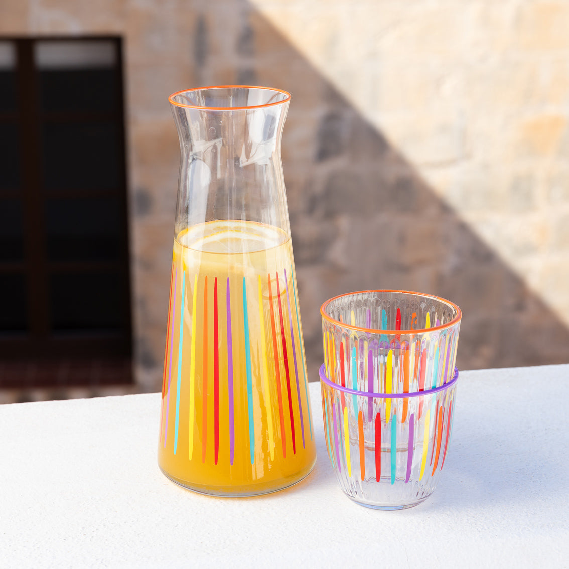 Bright Multi-Coloured Striped Glass Carafe - 25cm | Summer Gifts |