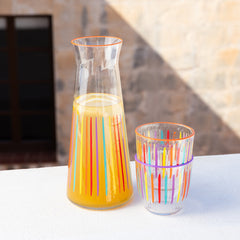 Bright Multi-Coloured Striped Glass Carafe - 25cm | Summer Gifts |