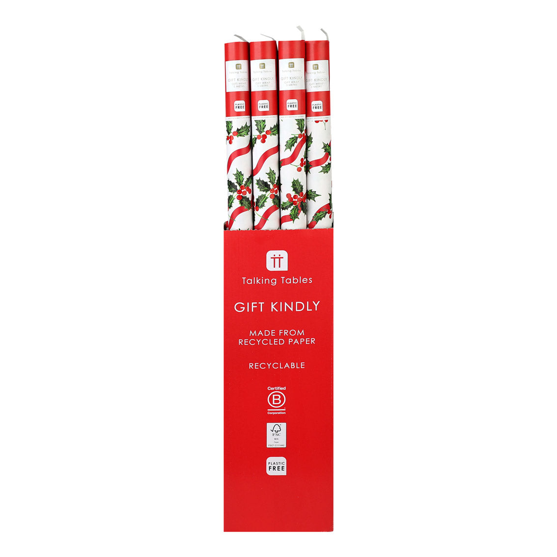 Holly Recycled Wrapping Paper - 3m - 16 Unit Display