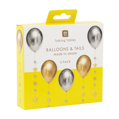 Metallic Balloons With Star Tails - 5 Pack | Party Decor |