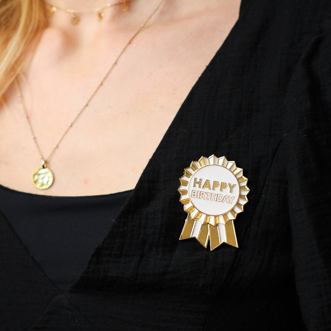 Gold Enamel Happy Birthday Pin Badge | Party Supplies |