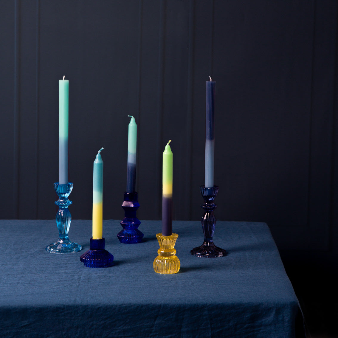 Marble 2 Tone Ombre Blue Dinner Candles - 2 Pack | Dinner Candles |
