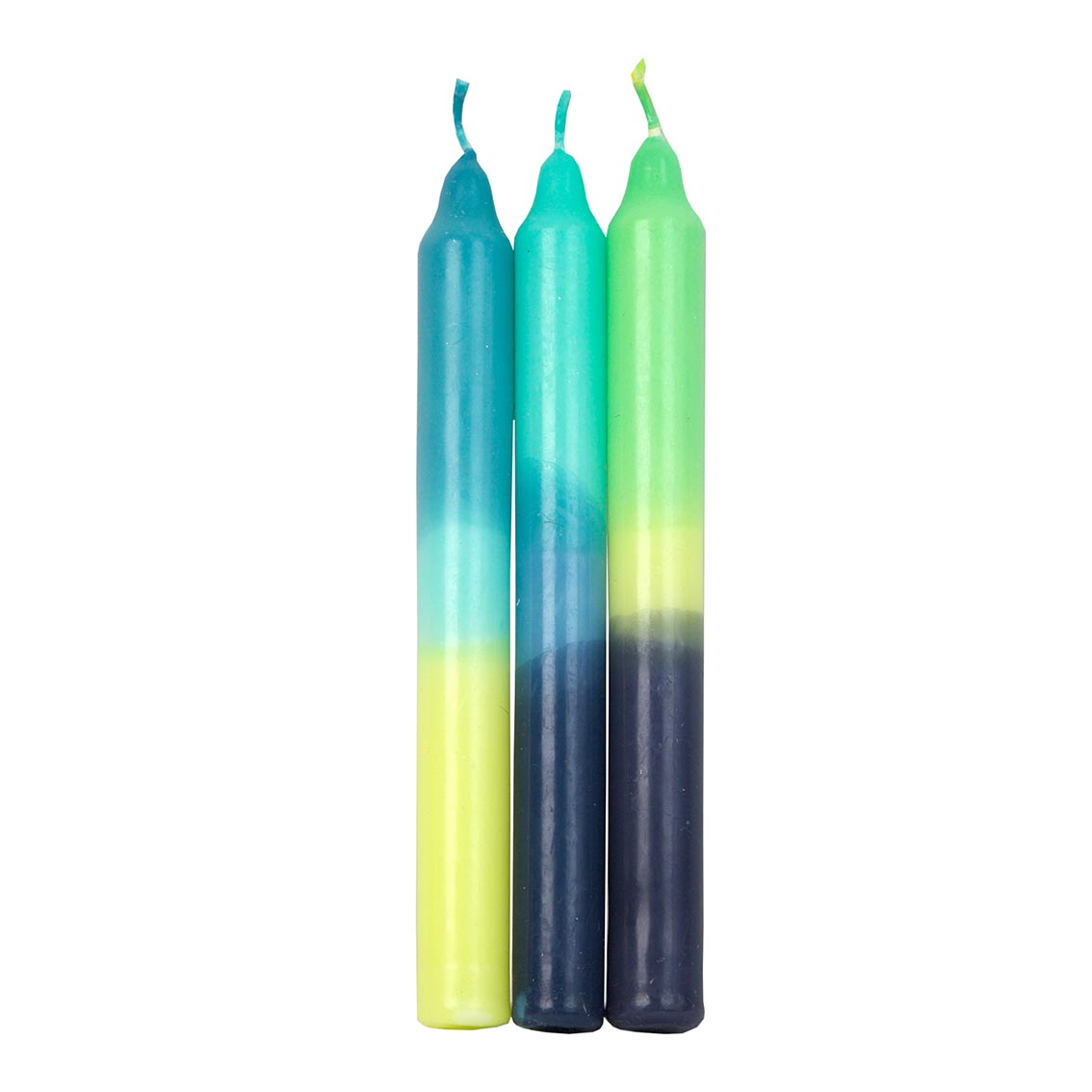 Marble 3 Tone Ombre Blue, Yellow and Green Dinner Candles - 3 Pack | Picnic Decor |