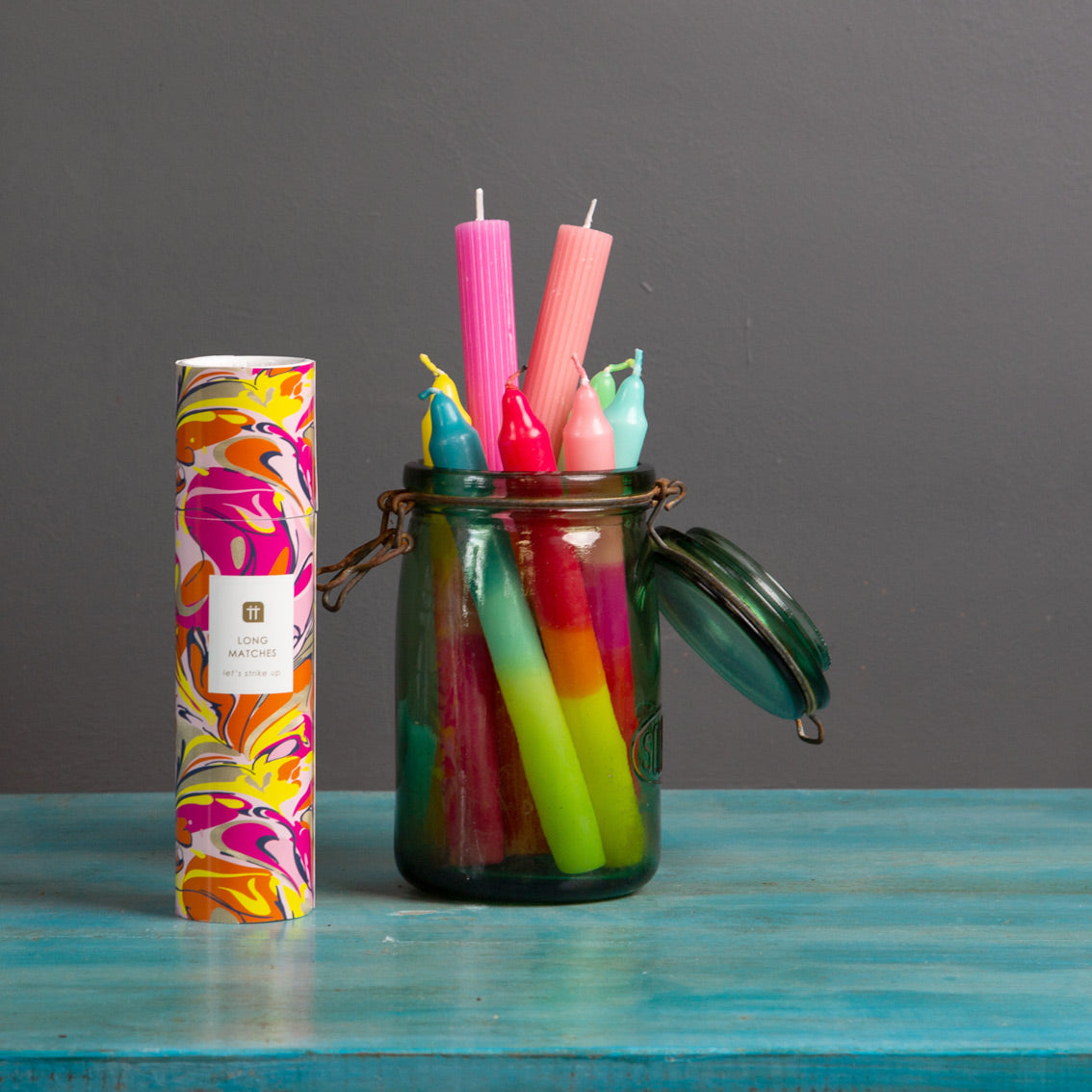 3 Tone Ombre Pink, Yellow & Orange Dinner Candles - 3 Pack | Picnic Decor |