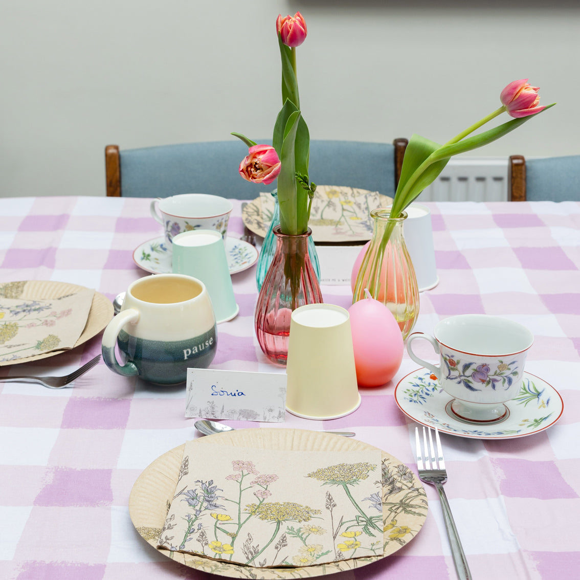 Lilac Gingham Cotton Table Cloth | Party Decor |