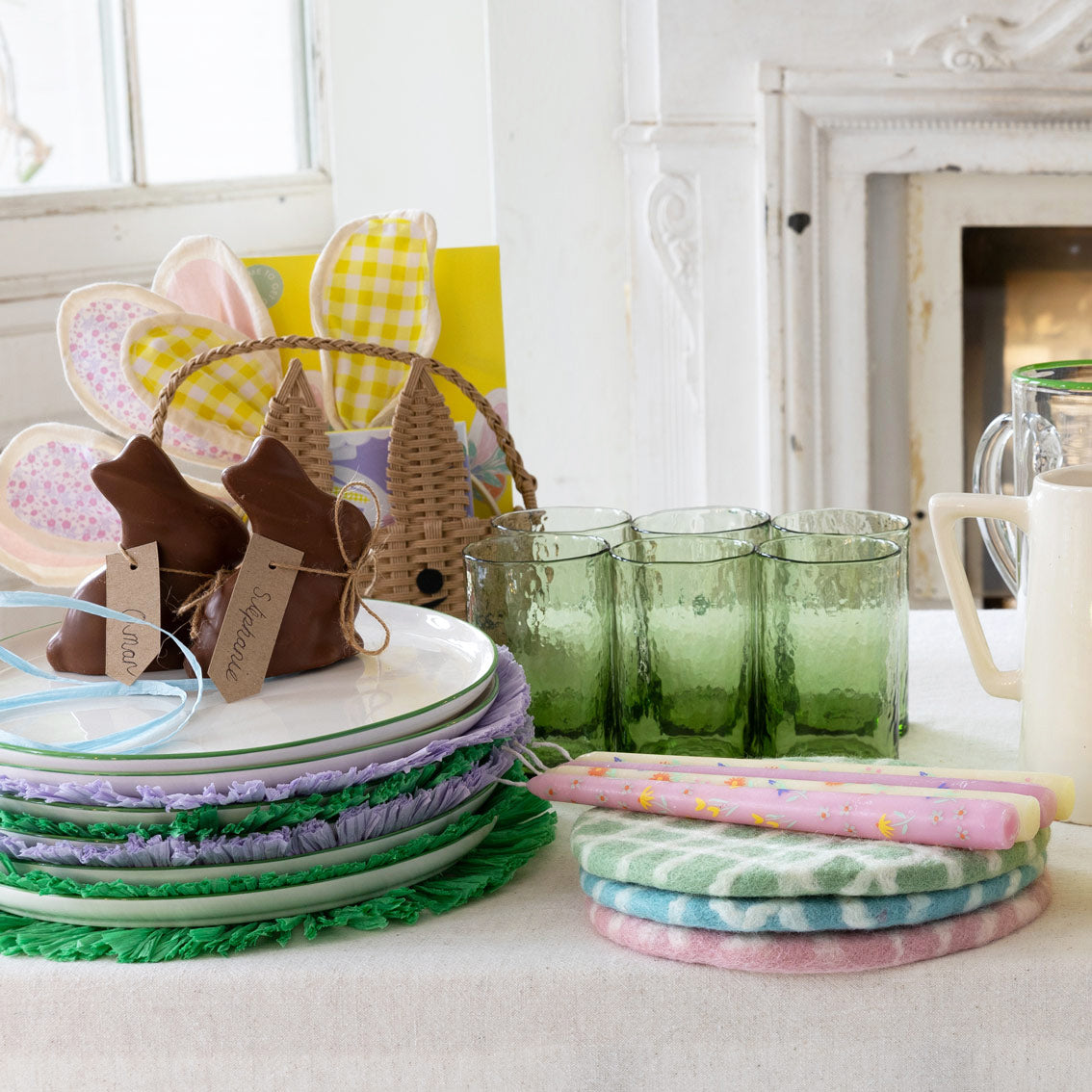 Lilac & Green Paper Raffia Placemats - 2 Pack  | Summer Tableware |