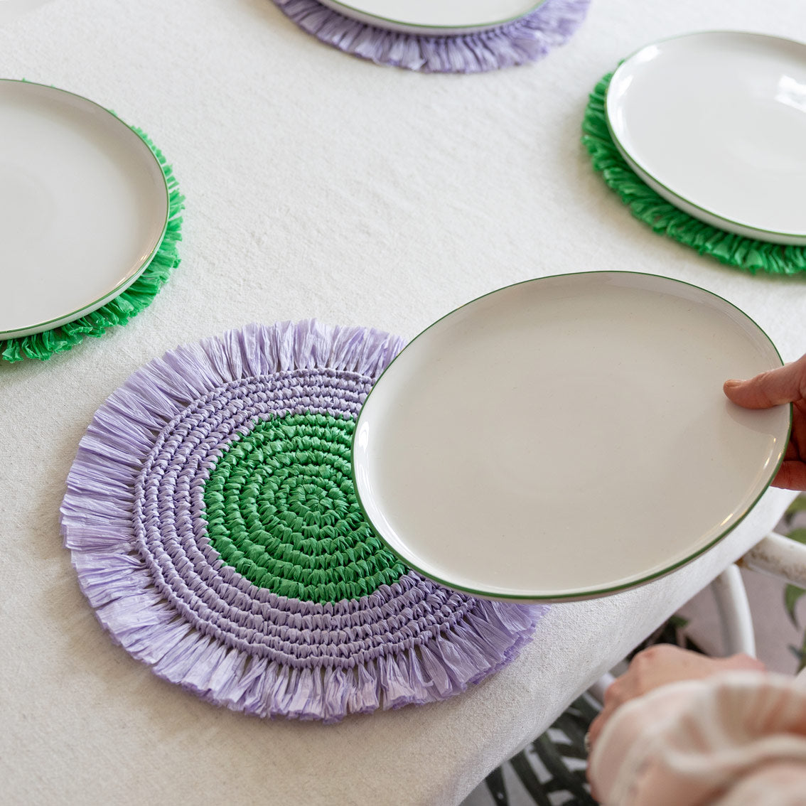 Lilac & Green Paper Raffia Placemats - 2 Pack  | Summer Tableware |