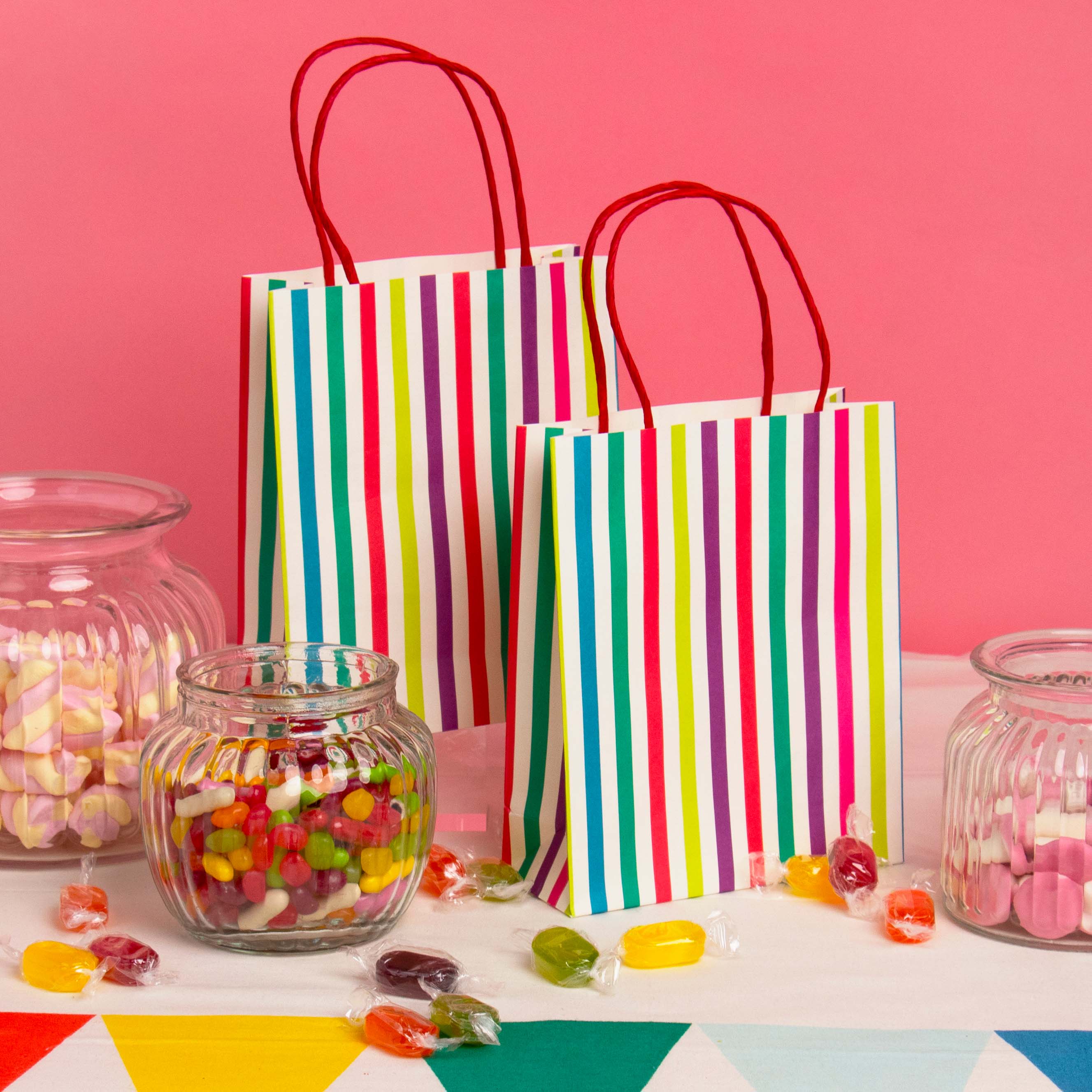 Multi Coloured Stripey Treat Bags - 8 Pack
