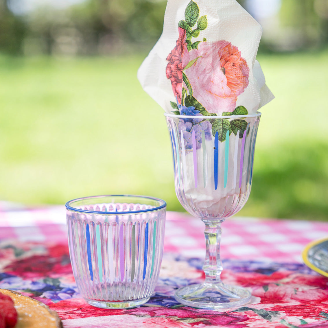 Blue & White Striped Glass Tumblers | Summer Glassware |