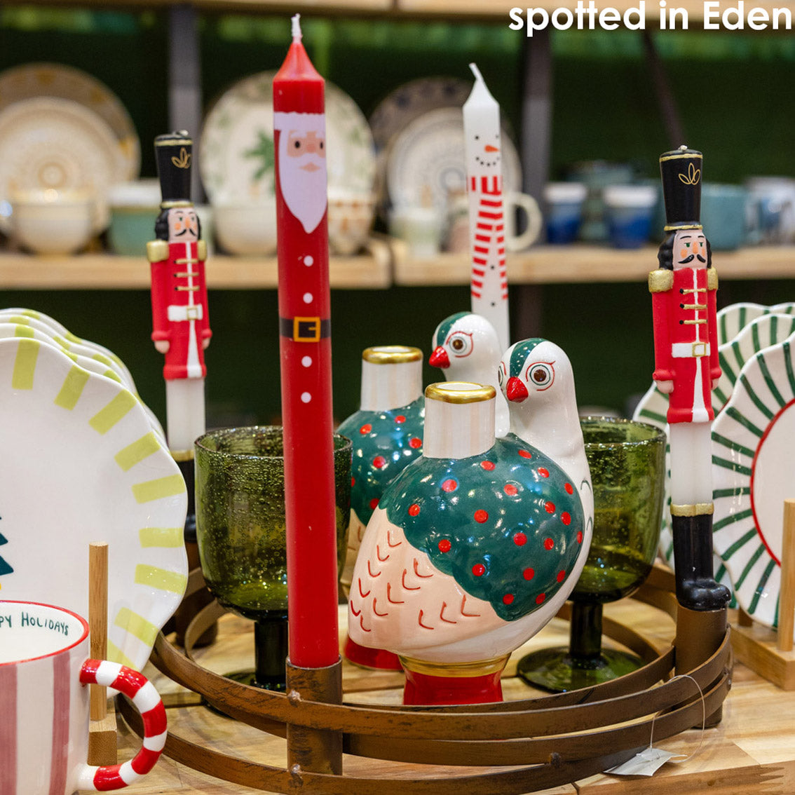 Hand-Painted Bird Ceramic Candle Holders | Christmas Candle Holder |