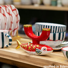 Hand-Painted Koi Fish Ceramic Candle Holder | Home Decor |