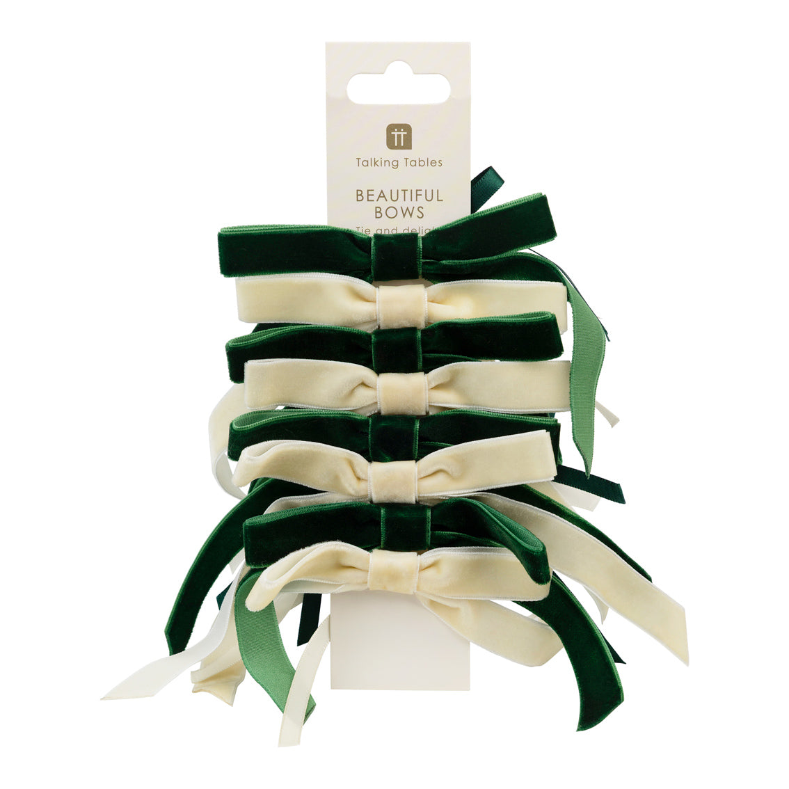 Green & Cream Velvet Bows - 8 Pack | Christmas Decor |