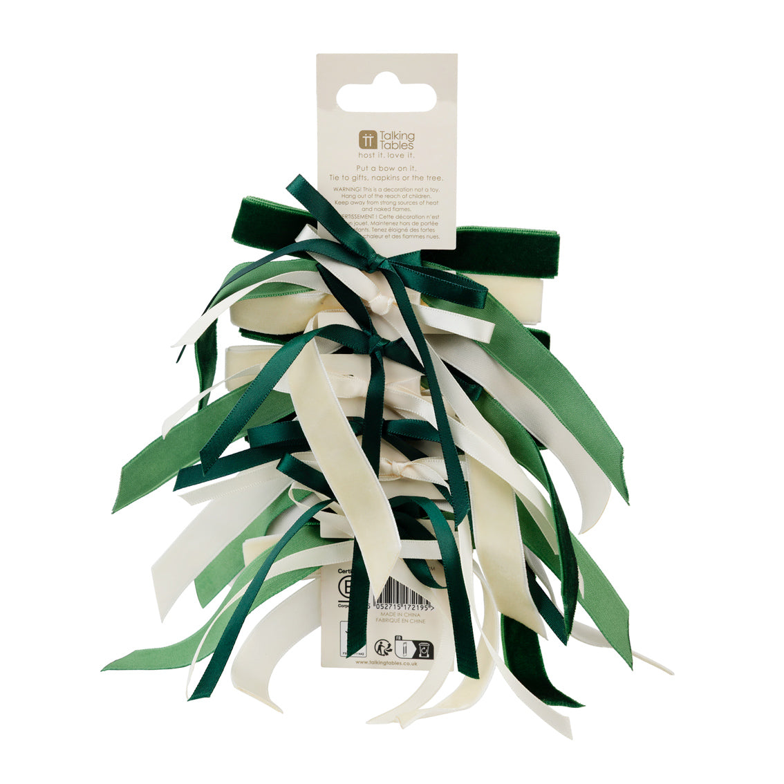 Green & Cream Velvet Bows - 8 Pack | Christmas Decor |