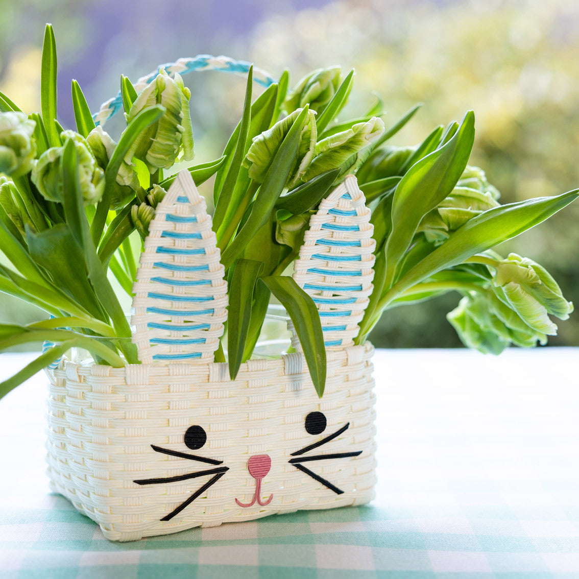 Blue & White Recycled Paper Bunny Shaped Basket | Easter Decor |