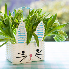Blue & White Recycled Paper Bunny Shaped Basket | Easter Decor |