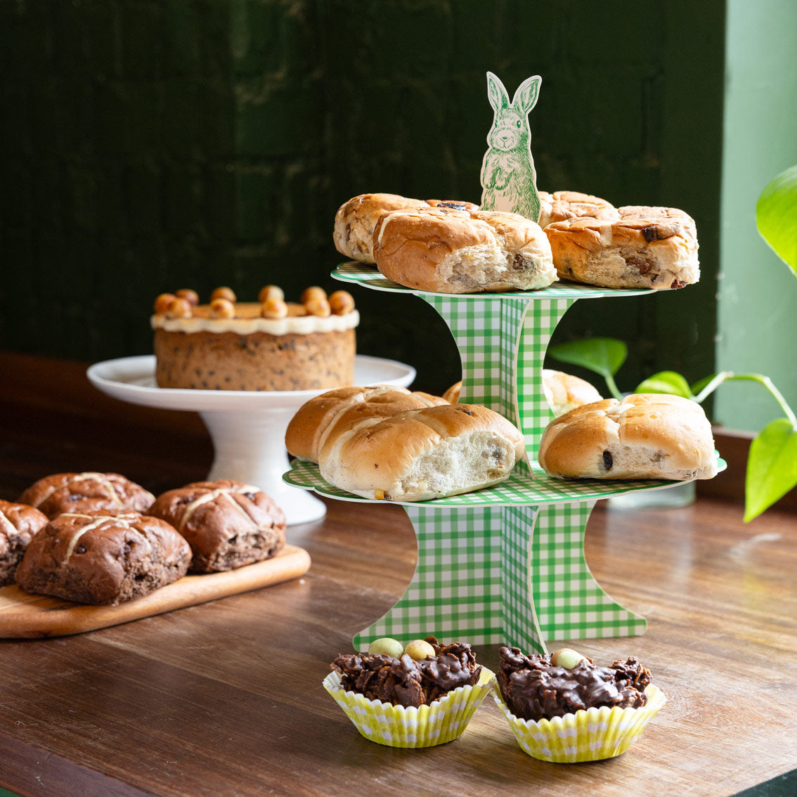 Green Reversible Bunny Cake Stand | Easter Decor |