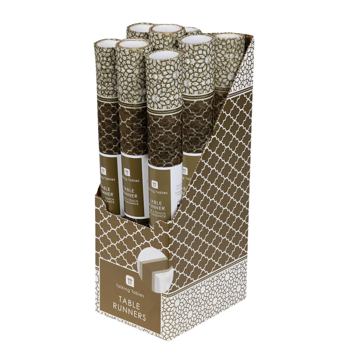 Gold & White Fabric Table Runner - 2m | Party Supplies |