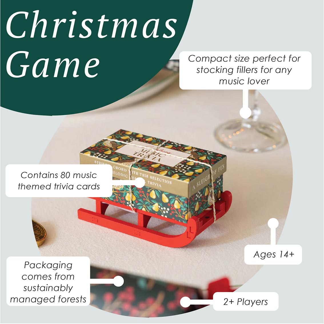 Music Trivia Christmas Mini Sleigh - 6.5cm | Christmas Game |