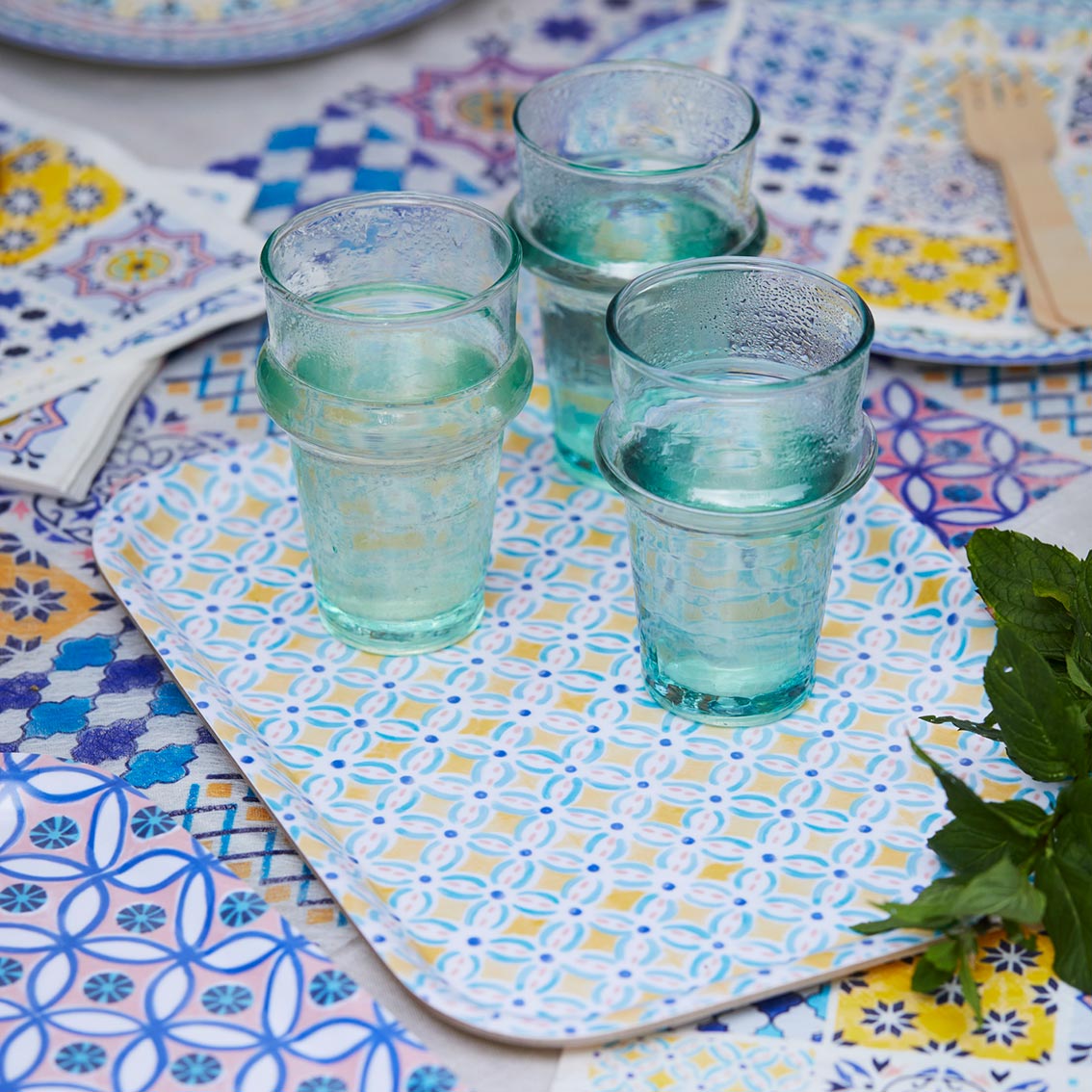 Moroccan Souk Yellow Wooden Tray | Summer Party Decor |