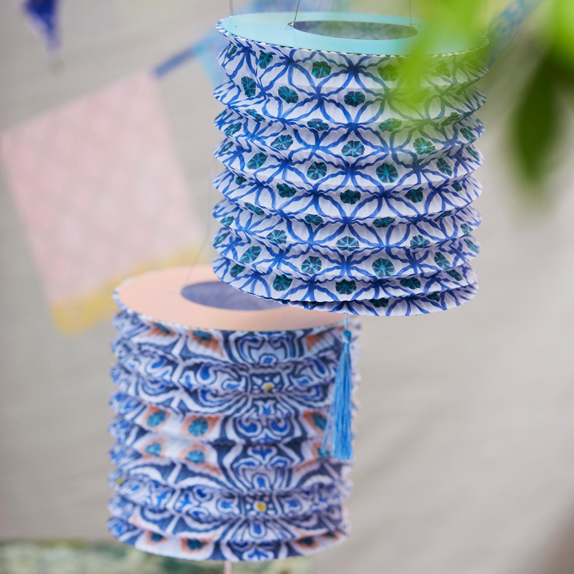 Moroccan Souk Blue Hanging Paper Lanterns - 3 Pack | Outdoor Home Decor |