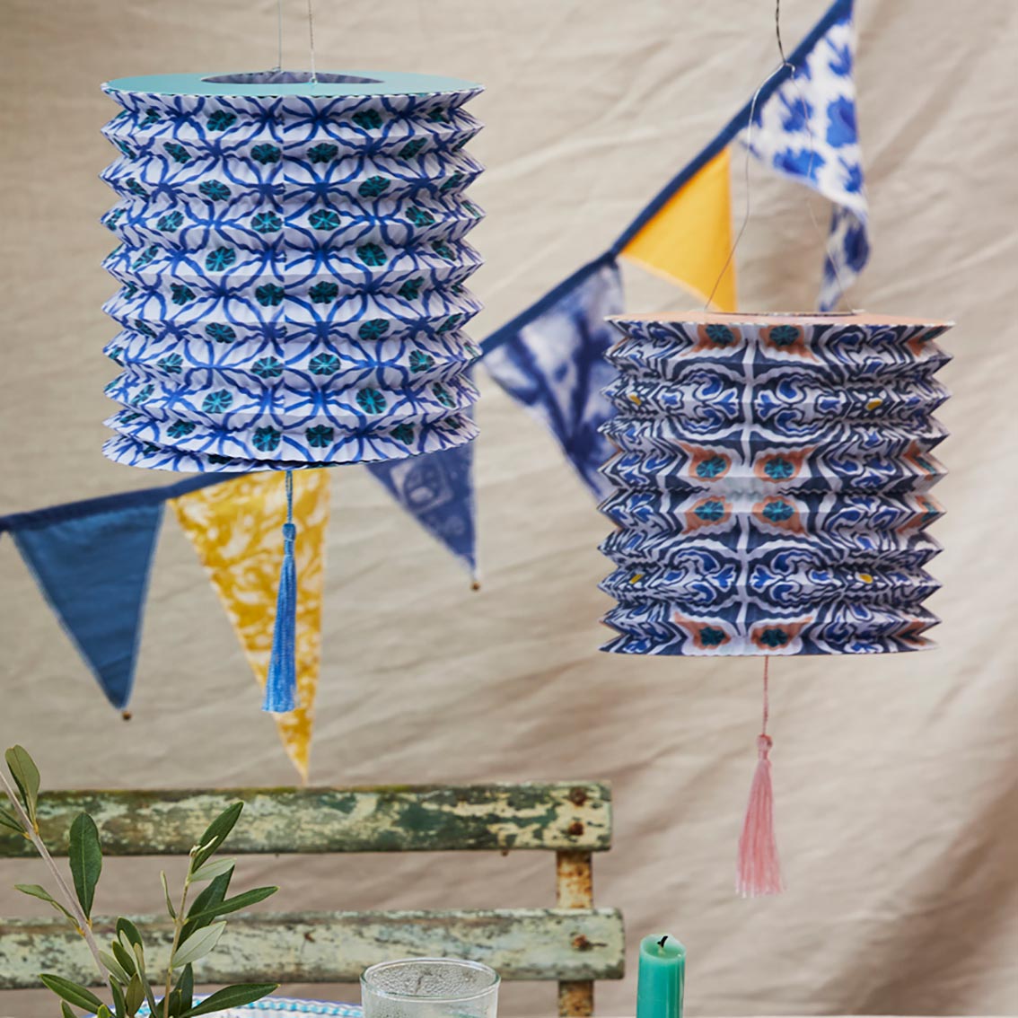 Moroccan Souk Blue Hanging Paper Lanterns - 3 Pack | Outdoor Home Decor |