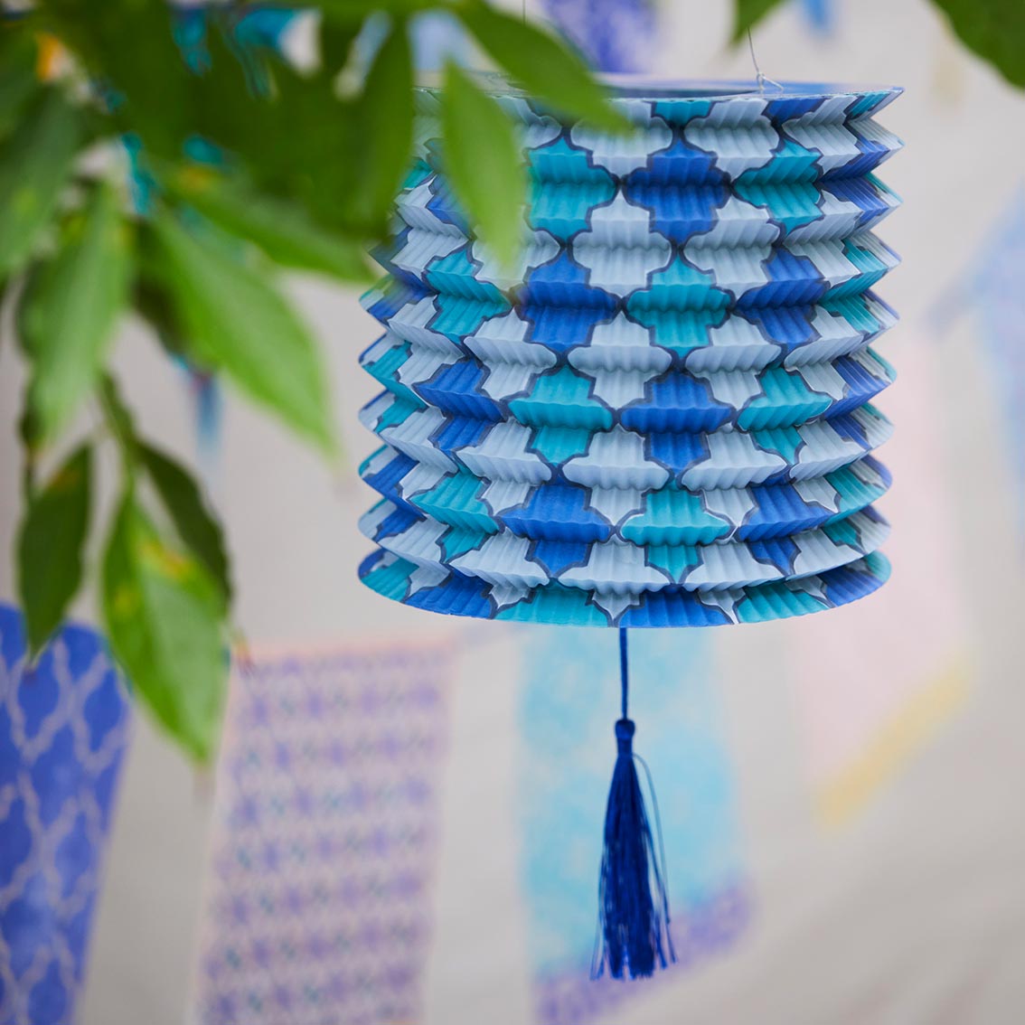 Moroccan Souk Blue Hanging Paper Lanterns - 3 Pack | Outdoor Home Decor |
