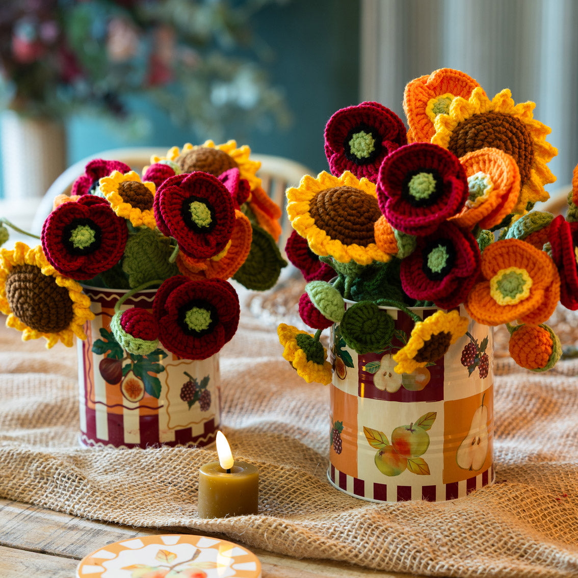 Handmade Orange Poppy Crochet Sprigs Bundle - 18cm | Home Decor |