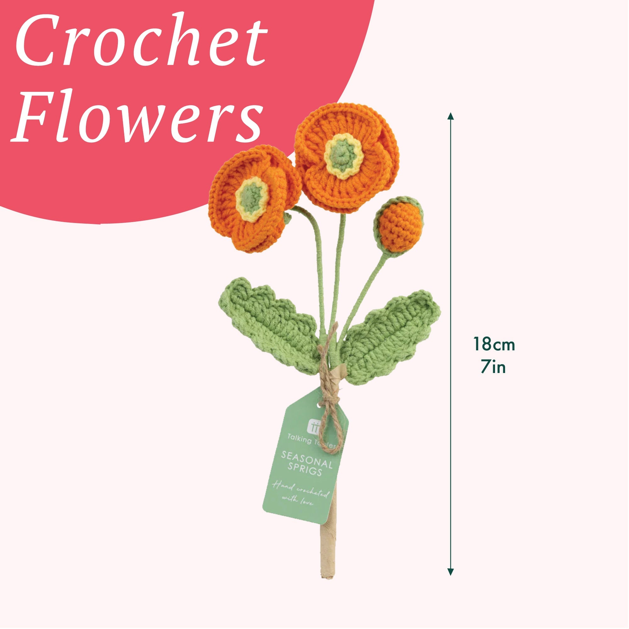 Handmade Orange Poppy Crochet Sprigs Bundle - 18cm | Home Decor |
