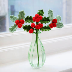 Handmade Holly Christmas Crochet Sprigs Bundle | Seasonal Decor |