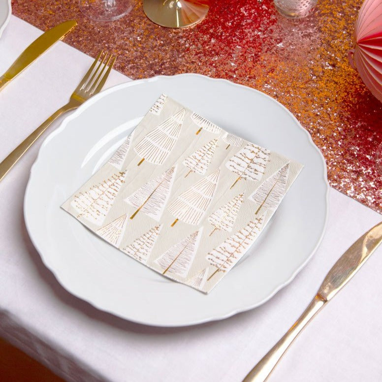 Gold Christmas Tree Paper Napkins - 20 Pack | Christmas Napkins |